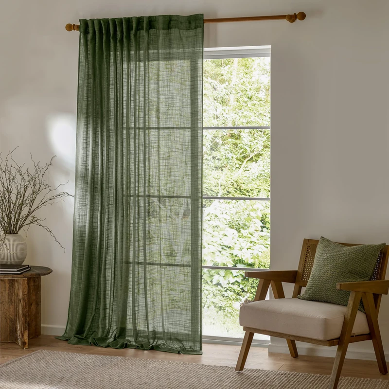 furn. Yard Cirrus Sheer Curtain Panel – Lightweight Woven Modern Curtain (Forest – 250 x 290 cm)