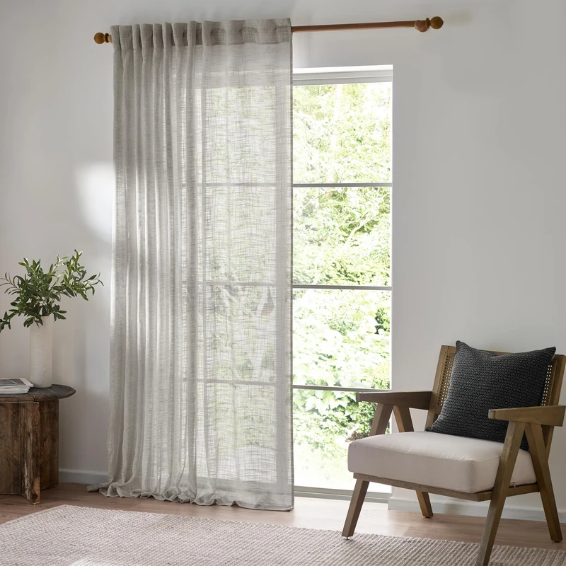 furn. Yard Cirrus Woven Sheer Curtain Panel – Airy Semi Sheer Modern Curtain (Grey - 290x250cm)