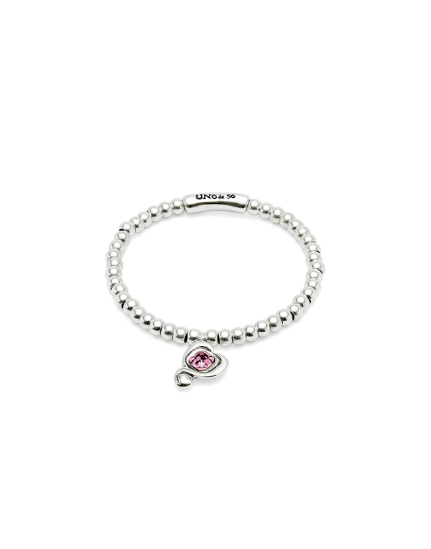 Bracelet of Bolas in Alloy of Metal Plated in Silver of Sterling with Corazon with Lens Pink Min Perimeter 16