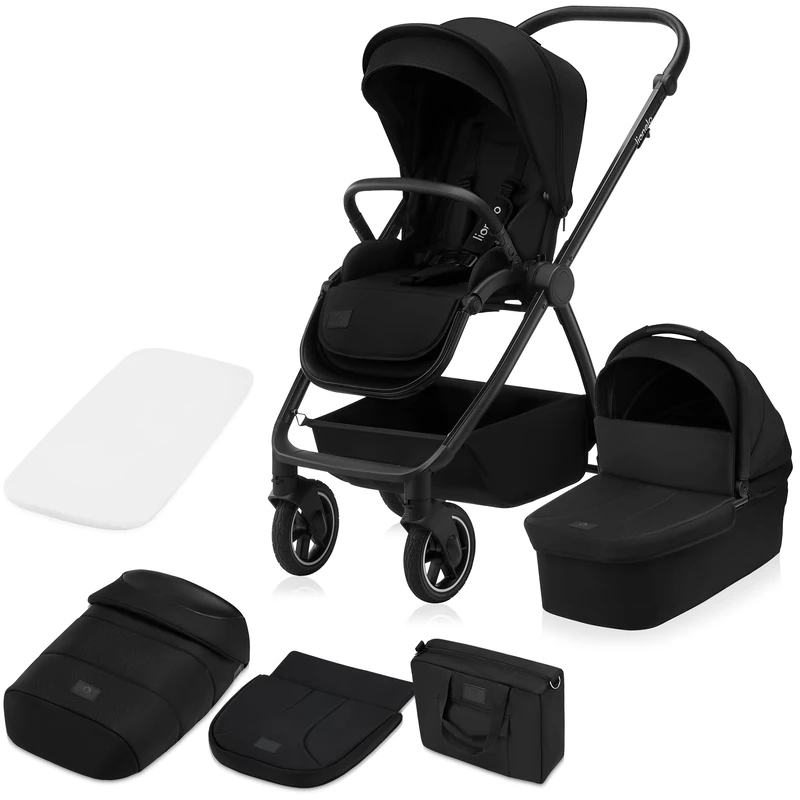 Lionelo Meril 2-in-1 XL All-Season Pushchair & Carrycot Travel System From Birth to 4 Years (22 kg) Reversible Seat, Flat-Fold XL Carrycot 360° All-Terrain Wheels, UPF50+ Waterproof Full Accessory Set