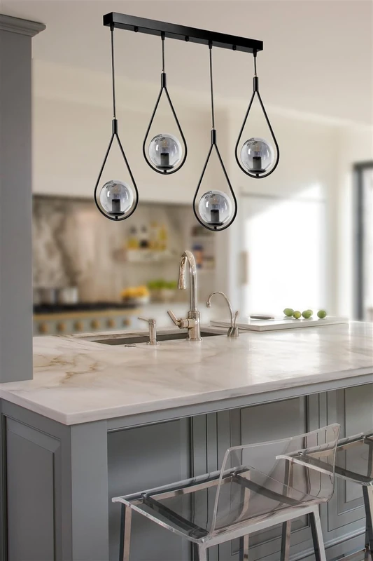 Opviq Industrial Scandinavian Chandelier, 65 cm Length, 20 cm Diameter, 70 cm Height, 100% Metal, Adjustable Height, Black Finish, E27 Max 40 W Socket - Image 1