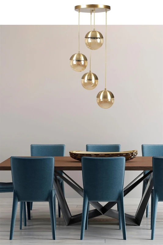 Opviq Elegant Gold Chandelier, Adjustable Height, Metal Body with Antique Coating, 70 cm Total Height, E27 Socket, Perfect for Modern Spaces, 15 cm Cap Diameter - Image 1