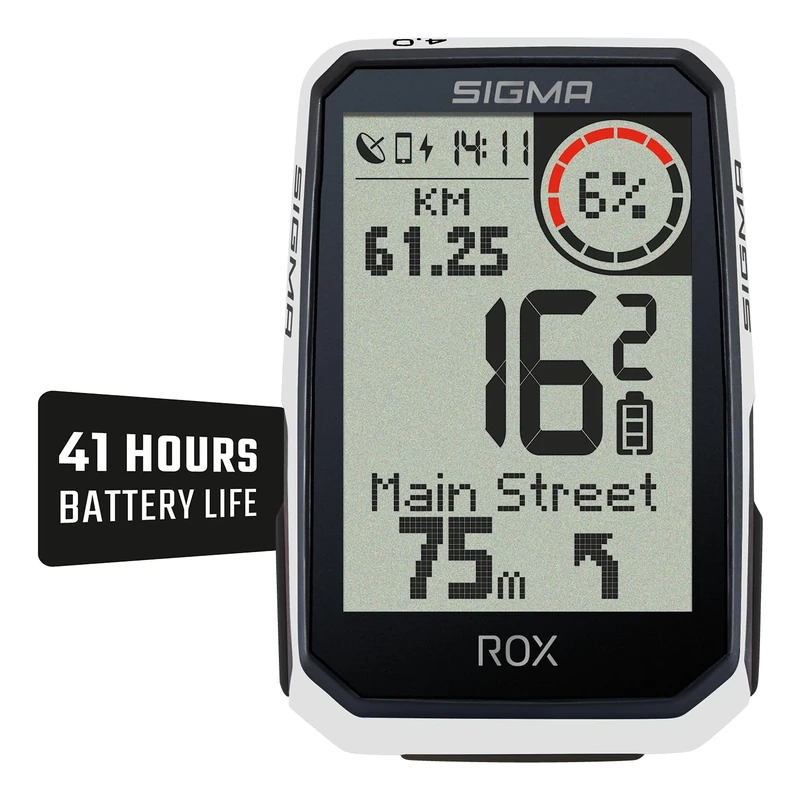 SIGMA ROX 4.0 Endurance White HR Set | GPS Bicycle Computer with Heart Rate Monitor and Overclap Butler | 41 Hours Battery Life E-Bike Compatible 30 Functions such as Altitude Speed Measurement