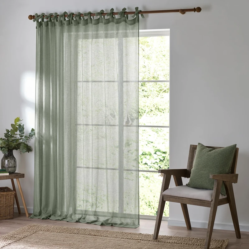 Yard Nimbus Sheer Tie Top Curtain Panel - Eucalyptus - 250x290cm