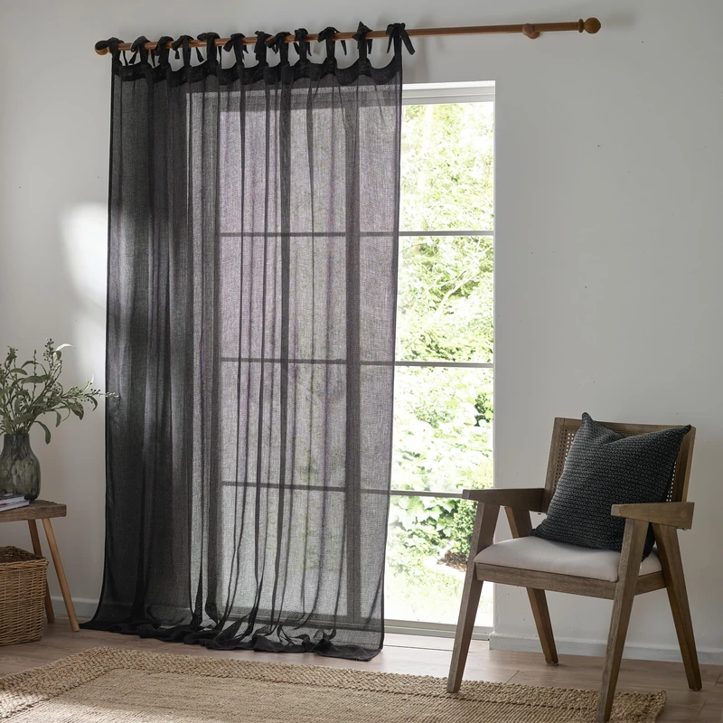 Yard Nimbus Sheer Tie Top Curtain Panel - Black - 250x290cm