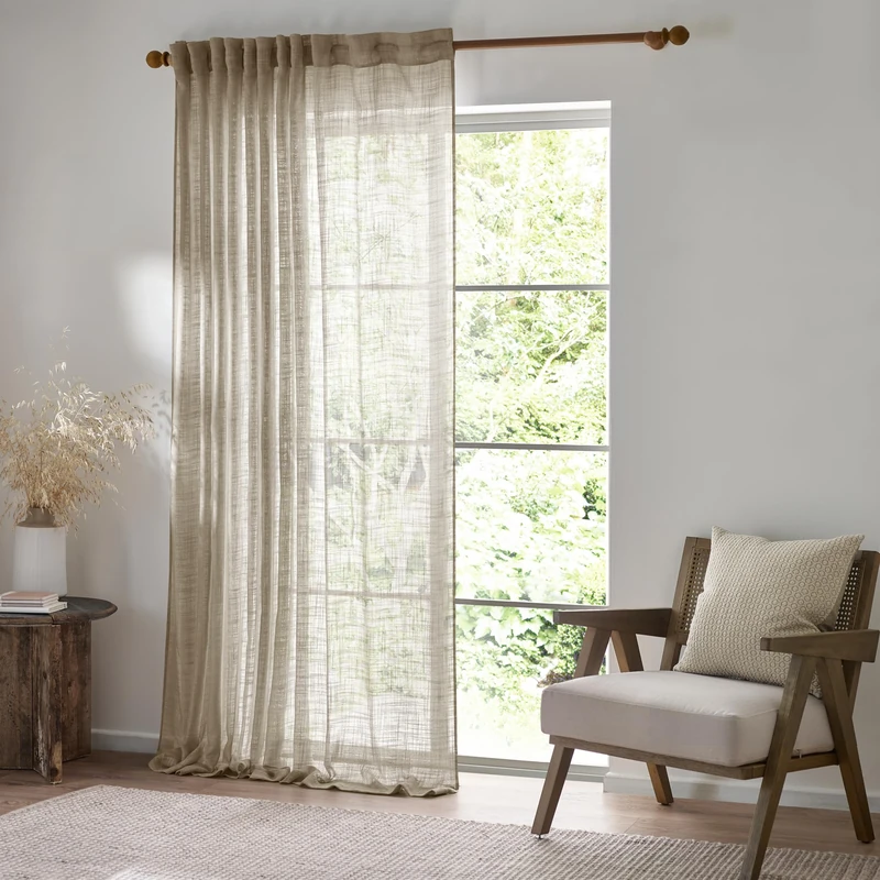 furn. Yard Cirrus Sheer Curtain Panel – Calm Lightweight Woven Curtain (Linen – 250 x 290 cm)