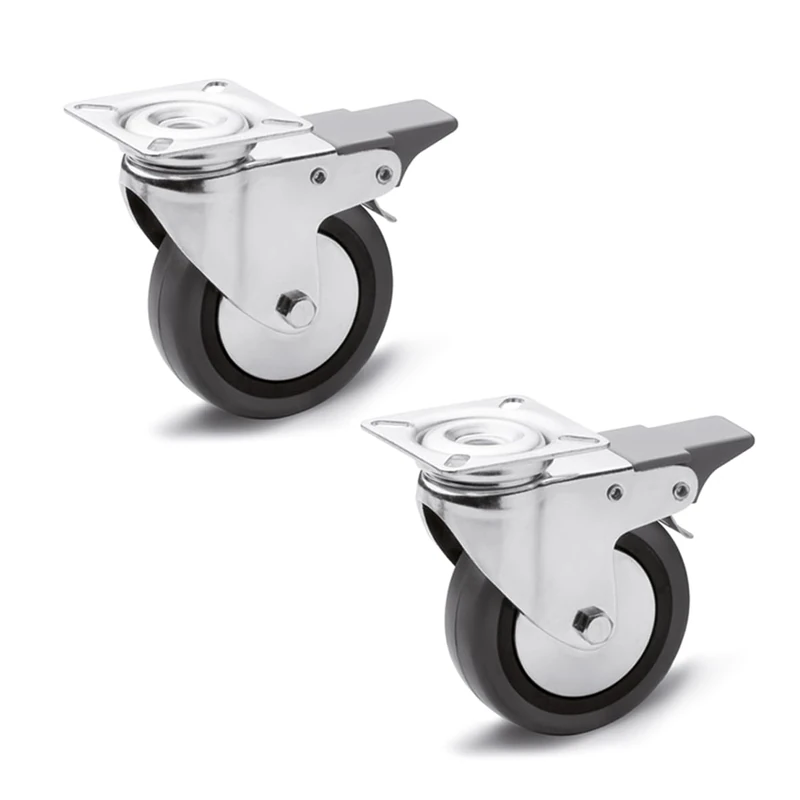 Ganter Normelemente Equipment castors, swivel castors with lock, 60 mm, 2 wheels, 100 kg, rubber wheel body, polypropylene, steel housing, GN 22870-60-G-LF-L-ST