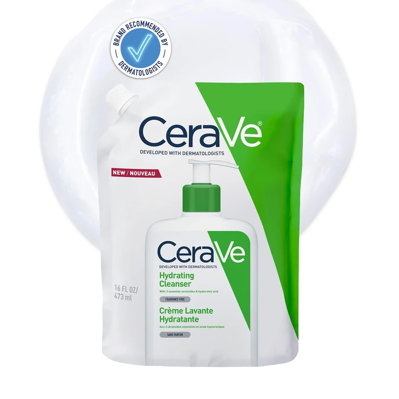CeraVe Hydrating Facial Cleanser, for Normal to Dry Skin with Hyaluronic Acid and 3 Essential Ceramides, Refill Pouch, 473ml