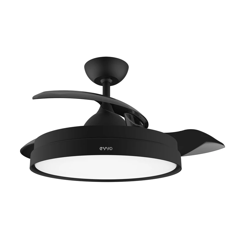 EVVO Ceiling Fan with Rechargeable Blades and Light, Ø107cm, 3 Blades, DC 40W Motor, 6 Speeds, Timer up to 4h, Winter-Summer Function, IP44 Protection (Black)