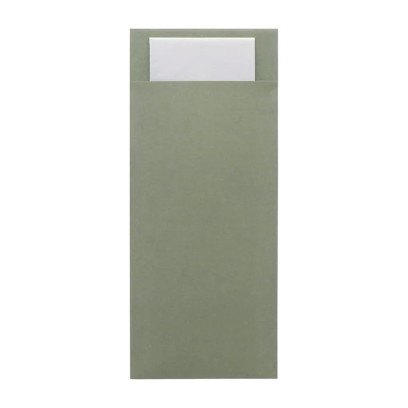 Europochette Classic Sized Sage Cutlery Pouch White 2ply Napkin (Pack 500)