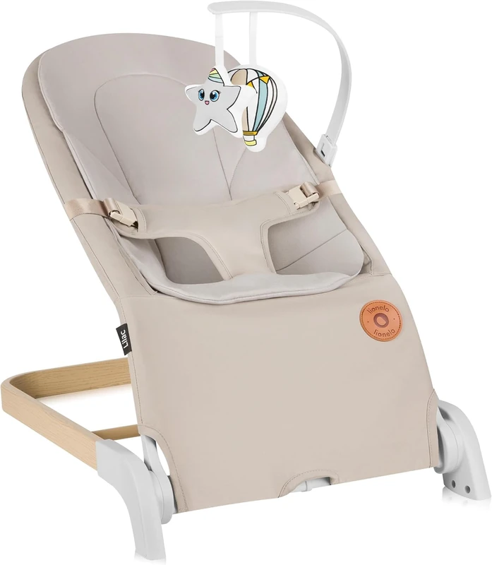 LIONELO Bouncer & Rocking Chair Lilac for Babies from Birth, Lightweight Foldable 2 in 1 Portable Rocking Bouncer with 2 Toys, Adjustable inclination, 3-Point Harness, Cotton Bamboo Soft Cushioning