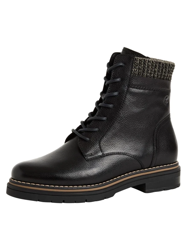 Tamaris Women's Damen Lace Boot Flat 1-25145-45 Ankle, Black (Black Leather), 4 UK