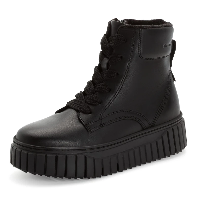 Tamaris Damen Lace Boot Flat 1-25267-45, Women's Ankle Boot, Black Leather, EU 38 - UK 5, Black Leather, 5 UK