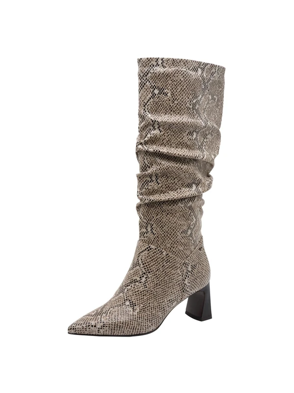 Tamaris Women's Damen Long Boot Heel 1-25507-45 Knee High, Beige Snake, 5 UK