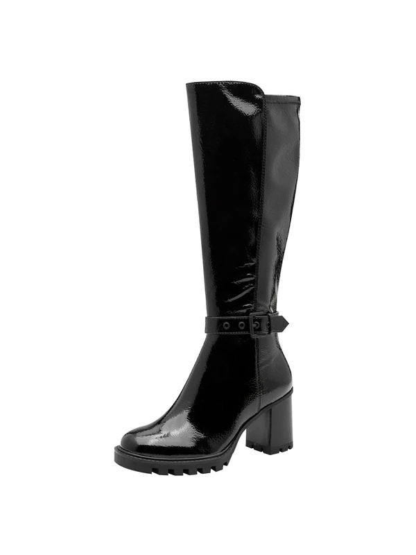 Tamaris Women's Flat Boots, Black (Black Patent), 37 EU