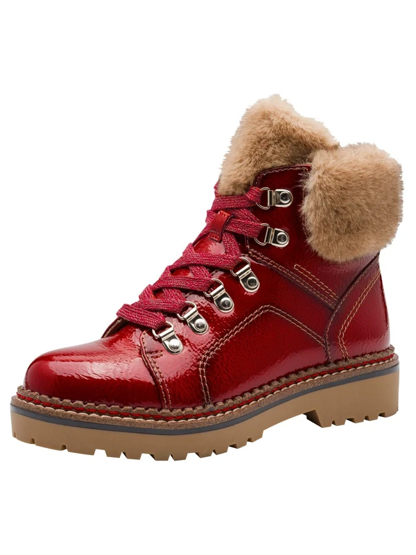 Tamaris Women's Flat Boots, Red patent, 37 EU