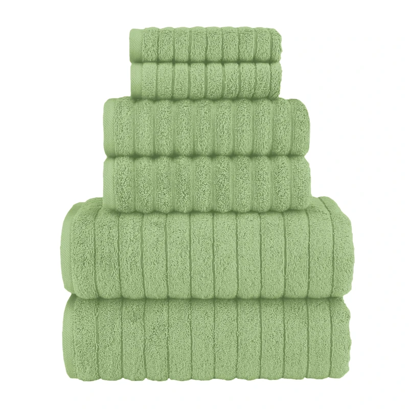 Elegant Comfort 100% Turkish Cotton Corduroy Ribbed Luxury Bath Towels 6-Piece Set, Premium Feel - Quick Dry, Highly Absorbent, Contains 2 Bath Towels, 2 Hand Towels, and 2 Washcloths, Sage
