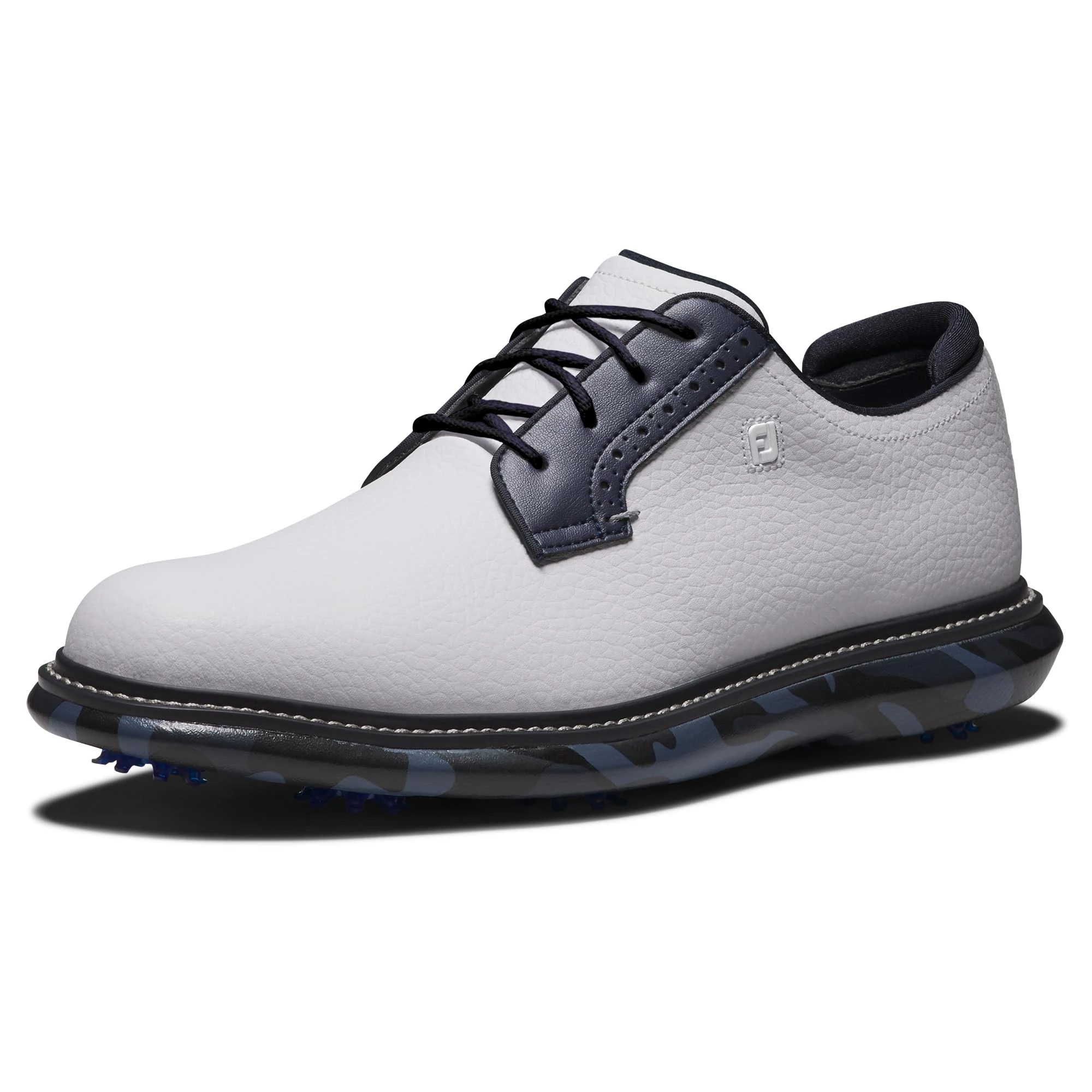 FootJoy Men's Traditions Blucher Golf Shoe, White/Navy Camo, 8.5 UK