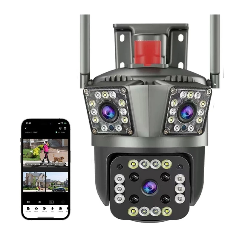 JVDDI Home Security Camera 12MP PTZ 8K Dual Lens Screen Camera Outdoor Three Screens Protection Motion Detection Outdoor CCTV Survalance IP Cameras(1_CAMERA ADD 64G)