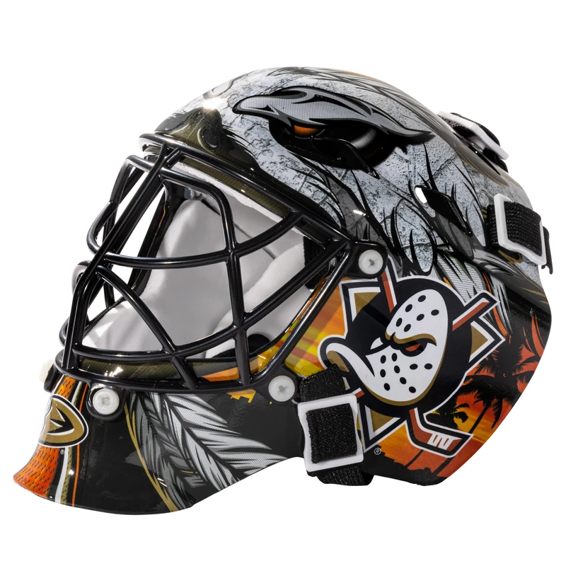 Franklin Sports Anaheim Ducks NHL Team Logo Mini Hockey Goalie Mask with Case - Collectible Goalie Mask with Official NHL Logos and Colors - Image 1