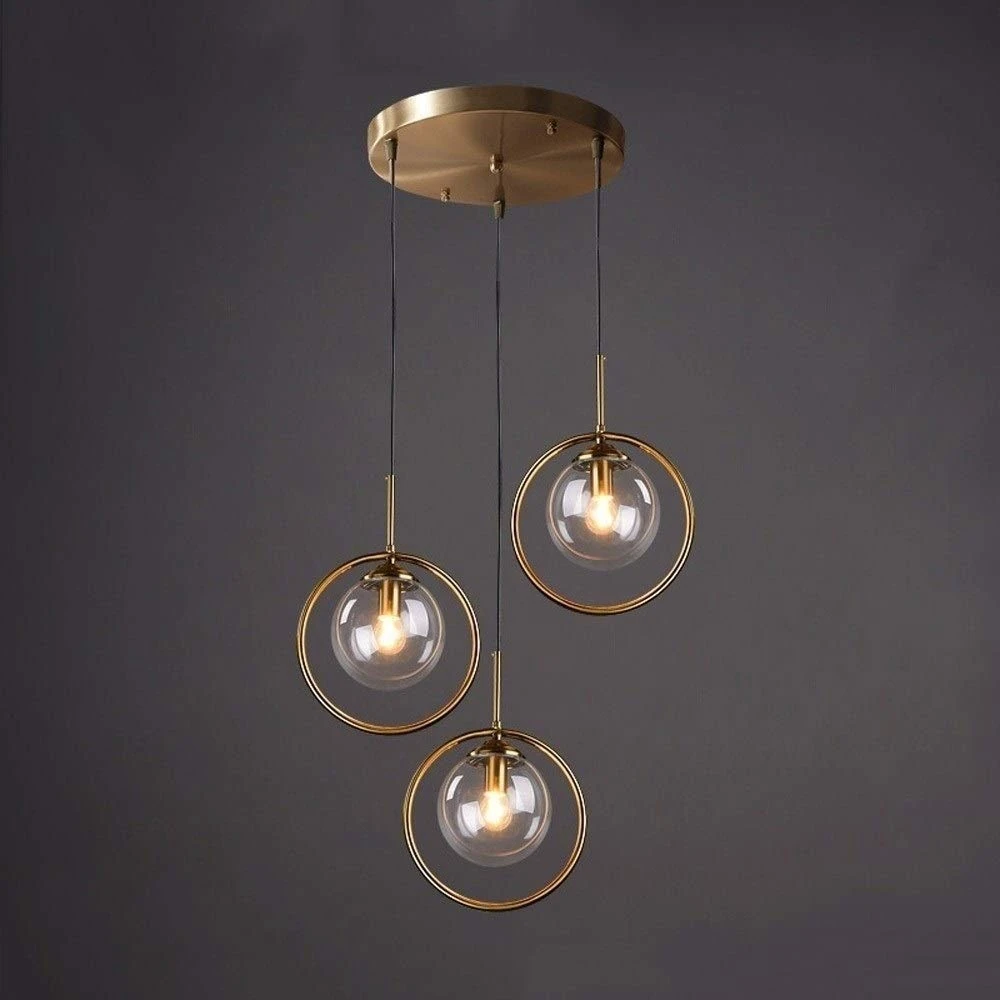 Loft Global Glass Pendant Lights Fitting for Kitchen Living Room Country Vintage Industrial Ball Glass Ceiling Lighting Gold Paint Finish Hanging Shades, Kitchen Island Bar Chandelier E14