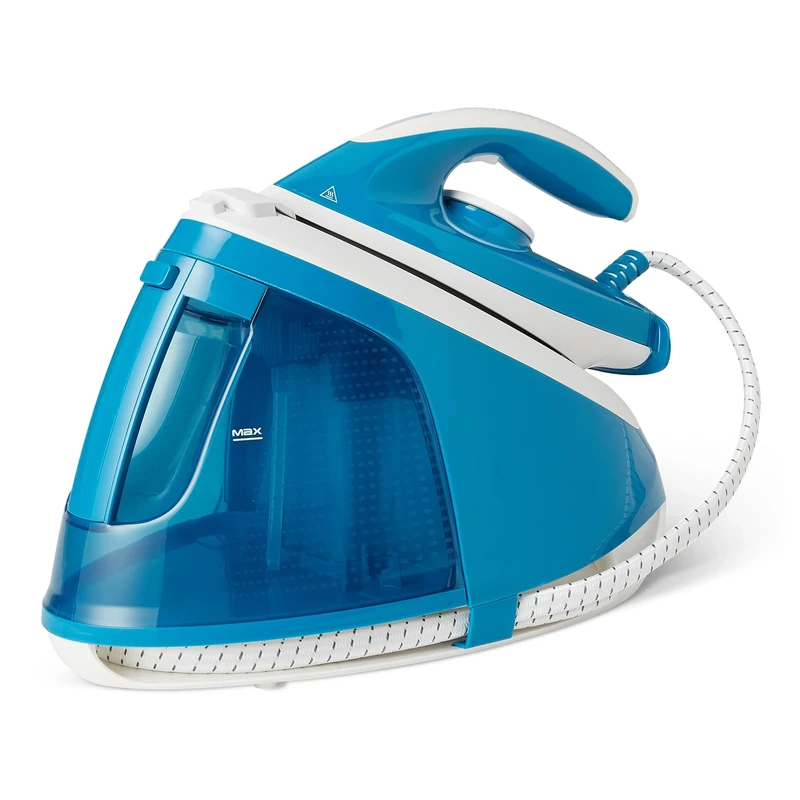 Amazon Basics Steam Generator Iron with 6 Bar Pump, 240g/min Steam Boost, 120g/min Output, 1.5L Tank, 2400W White/Blue - Image 1
