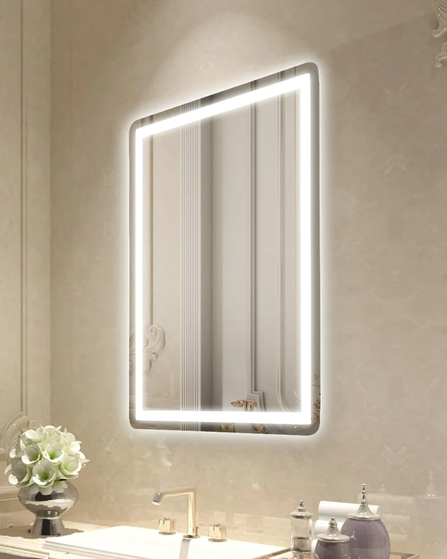VEVOR LED Bathroom Mirror 60 x 80 cm Wall Mount with Front and Backlit Lighting, Anti-Fog Mirror with Memory with Lights, Dimmable Mirror with Temperature 3 Colours - Image 1