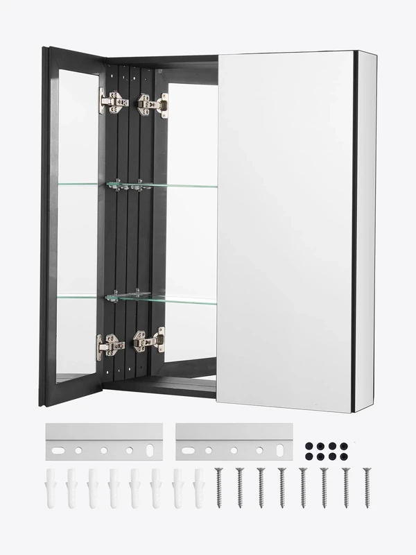 VEVOR Medicine Cabinet, 26 x 30 inch, Medicine Cabinet for Bathroom with Mirror, Aluminum Frame Bathroom Wall Cabinet, 2-layer Adjustable Shelves, Recessed & Wall-mounted Installation