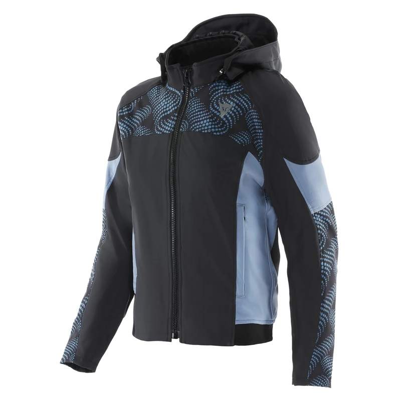 Dainese Women's Ignite 2 Tex Wmn Motorcycle Jacket Made of Fabric with Hood, Black/Blue Mirage, 22