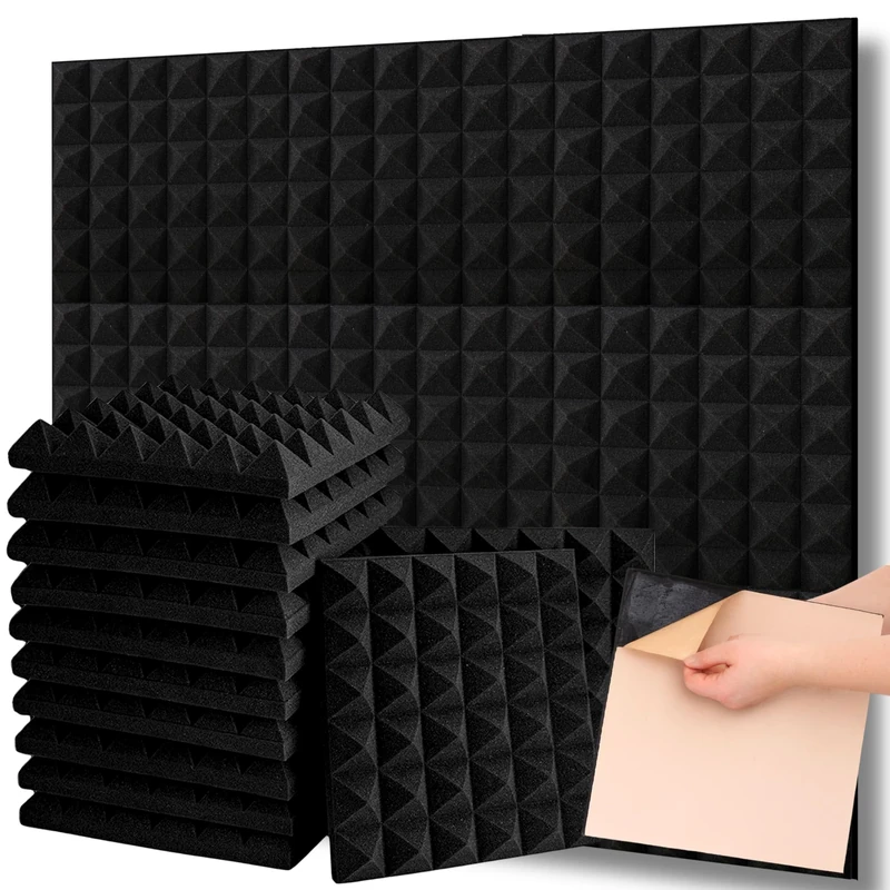 Self-Adhesive Acoustic Wall Panels 32-Pack covers 31.09 ft² (2.88 m²) - Peel and Stick Sound Proofing Panels 12x12x2In (30x30x5cm) Reduces Echo, Noise Absorption in Recording Studio, Gaming Room