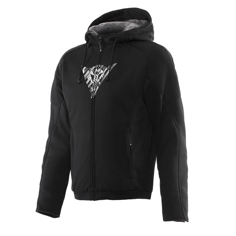 Dainese Men's Bovisa Safety Hoodie Full Sweatshirt with Zip and Hood, Inner Fleece Lining, Black/White, 46