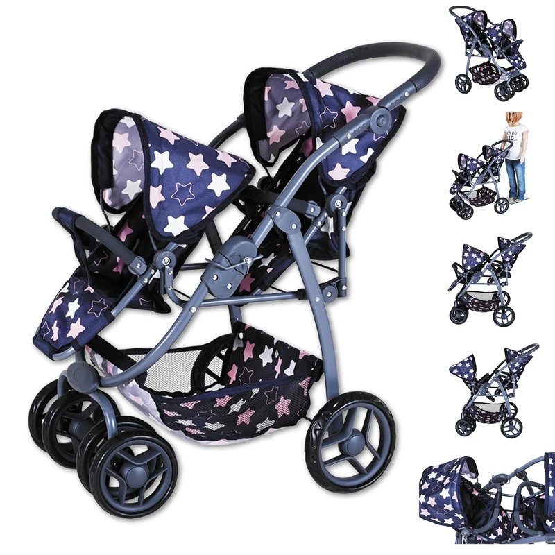 Knorrtoys Milo 16443 Twin Doll's Pram Star Blue Pink