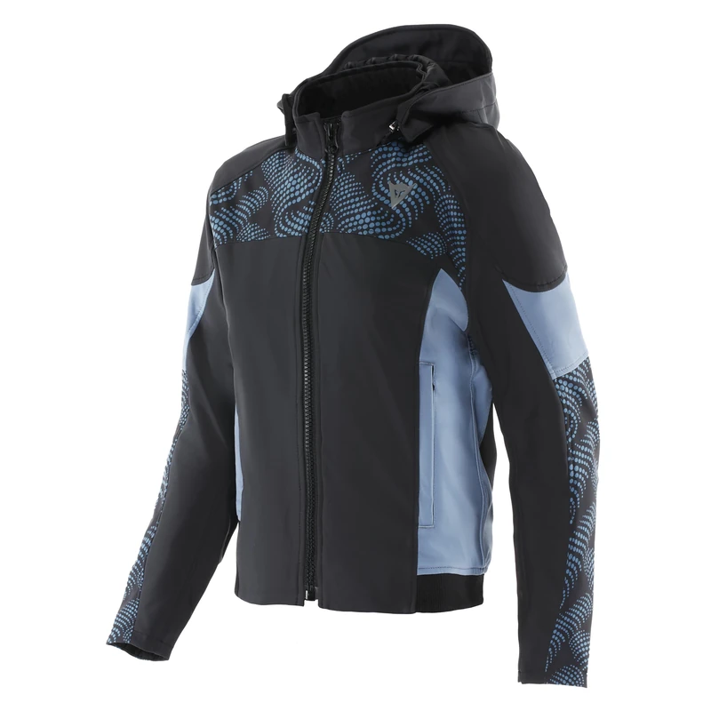 Dainese Women's Ignite 2 Tex Wmn Motorcycle Jacket Made of Fabric with Hood, Black/Blue Mirage, 12