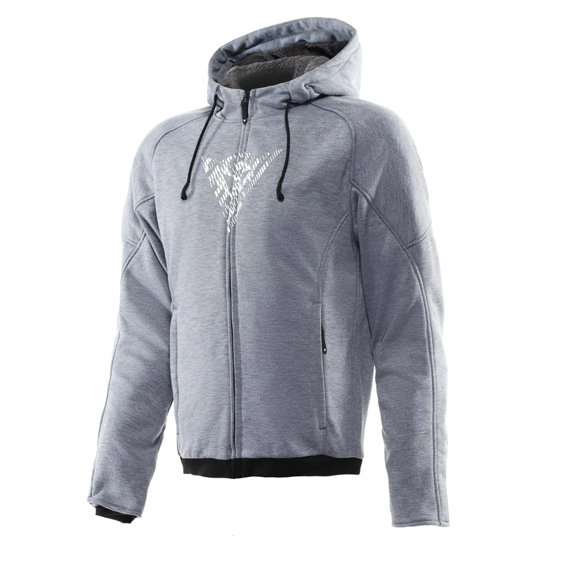 Dainese Men's Bovisa Safety Hoodie Full Sweatshirt with Zip and Hood, Fleece Lining, Grey Melange/Black, 46