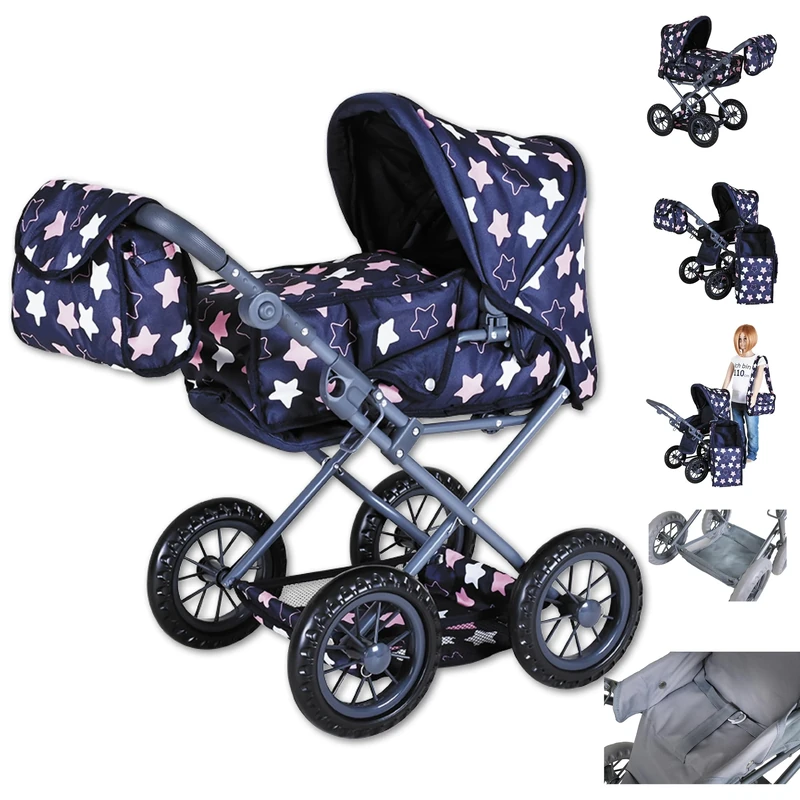Knorrtoys 63143 Doll's Pram Ruby Star Blue Pink