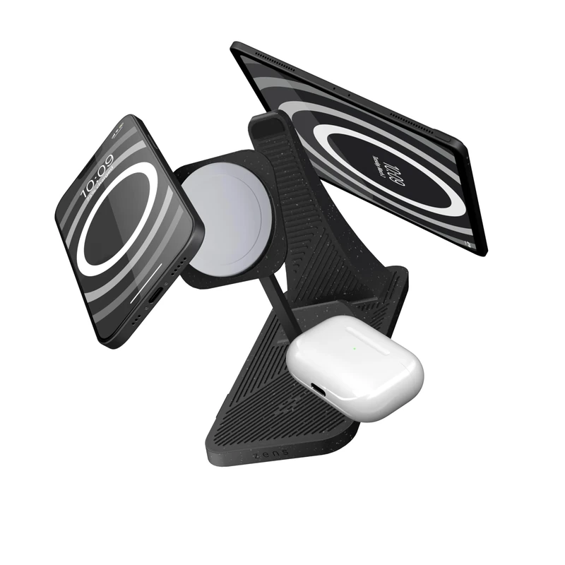 Zens 3-in-1 Modular Wireless Charging Station, MagSafe and Qi 15W Wireless Charger for iPhone, AirPods, iPad Stand, Includes 65W Power Adapter (EU, UK, US) and 1.5M Integrated Cable, Black