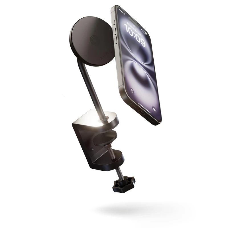 Zens Office Charging Mount Pro, MagSafe and Qi2 Compatible 15W Wireless Charger for iPhone Air, 17, 16, 15, 14, 13, 12, Includes 20W Power Adapter (EU, UK, US) and 1.5M Integrated Cable, Black