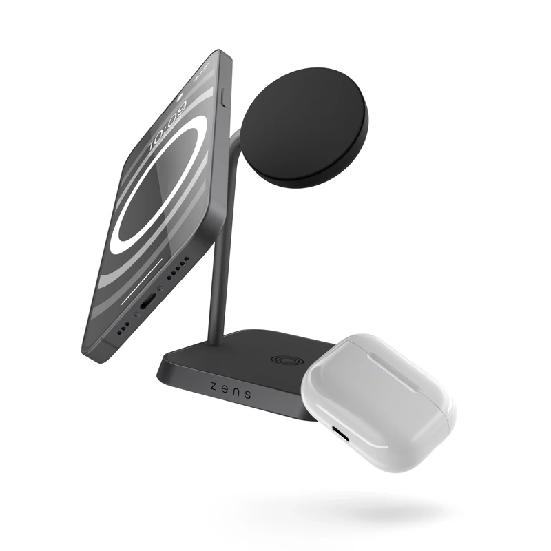 Zens Office Wireless Charger 2, MagSafe15W Wireless Charger for iPhone Air, 17, 16, 15, 14, 13, 12 and AirPods, Includes 24W Power Adapter (EU, UK, US) and 1.5M Integrated Cable, Black