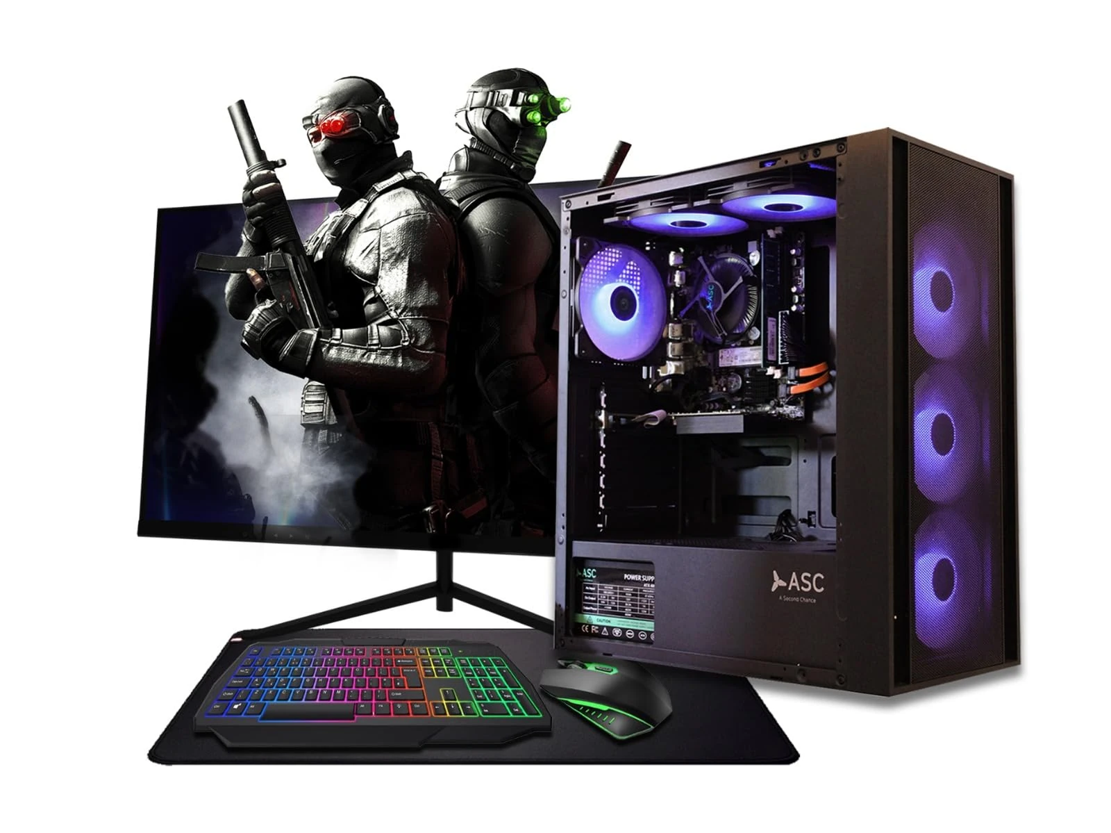 ASC TECHNOLOGY Gaming PC Desktop Computer Bundle, i7-3770 3.90GHz, 16GB RAM, GT 730 2GB, 256GB SSD + 1TB HDD, 500W 80+ PSU, Black 6 Fan RGB Case, WiFi, Windows 11, 22" Monitor