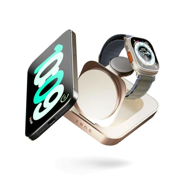 Zens Nightstand Magnetic Wireless Charger Pro 2, MagSafe and Qi2 15 W Wireless Charger for iPhone, Apple Watch, AirPods, 20 W Power Adapter (EU, UK, US) and 1.5 M Integrated Cable, Copper