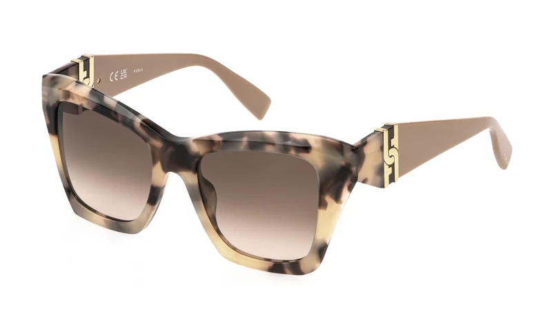 Furla, SUNGLASSES, SFU884-52-0XA5, SHINY OPAL BROWN/WHITE HAVANA, Female, Shiny Opal Brown/White Havana, 52