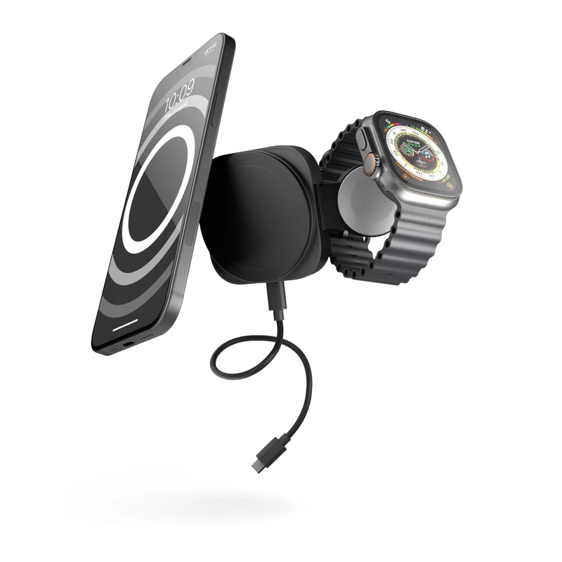 Zens Travel Wireless Charger Pro 2, MagSafe and Qi2 15W Wireless Charger for iPhone Air, 17, 16, 15, 14, 13, 12, Apple Watch and AirPods, Includes 1M USB-C Cable, Black