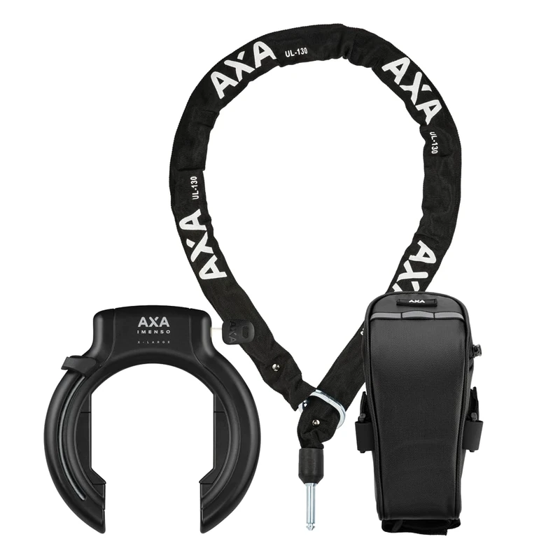 AXA Imsenso XL Frame Lock AZ + ULC 130 Plug-In Chain + Saddle Bag, Black, One Size
