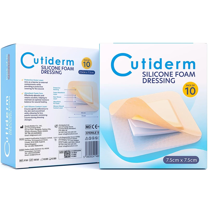 Cutiderm Gentle Silicone Foam Comfort Wound Dressing with Lite Border (7.5cm x 7.5cm (Pack of 10))