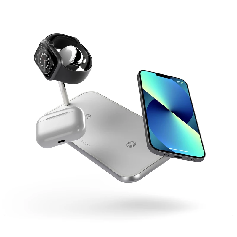 Zens Dual Plus Watch Wireless Charger, 10 W Wireless Charging Station for iPhone, Apple Watch, Qi devices, Includes 24 W Power Adapter (EU, UK, US) and 1.5 M Integrated Cable, White