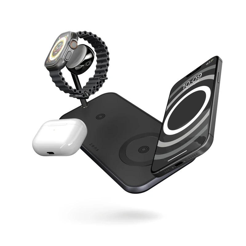 Zens Dual Plus Watch Wireless Charger, 10 W Wireless Charging Station for iPhone, Apple Watch, Qi devices, Includes 24 W Power Adapter (EU, UK, US) and 1.5 M Integrated Cable, Black