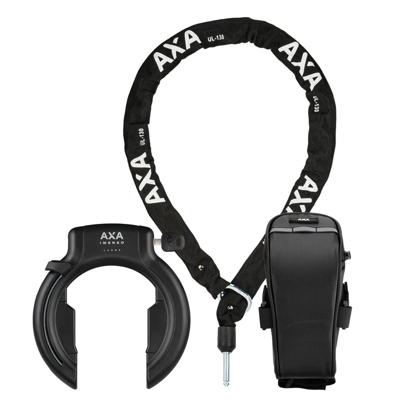 AXA Imsenso L Frame Lock AZ + ULC 130 Plug-In Chain + Saddle Bag, Black, One Size