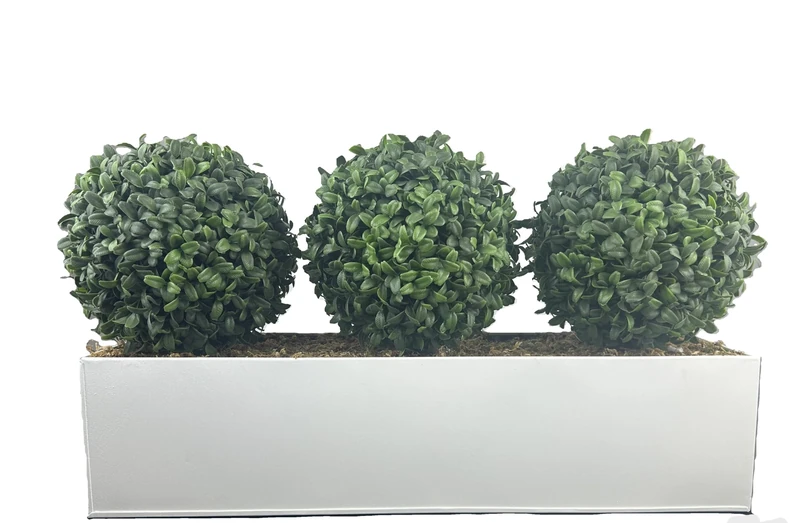 GreenBrokers Topiary Ball (54cm) Metal Window Box White, Triple