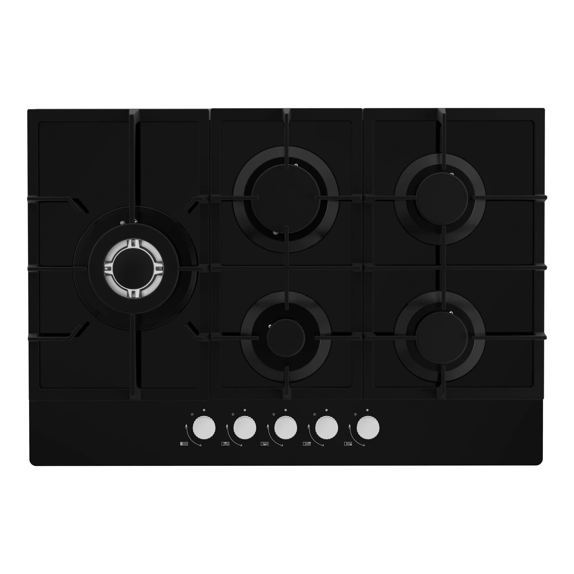Statesman GH175GB 5 Burner Gas Hob Cooktop, Front Dial Control, Automatic Ignition, 5 Burners: 1 Wok, 1 Rapid, 2 Semi-Rapid and 1 Simmer, 75 cm, Front Dial Control, Automatic Ignition, Black