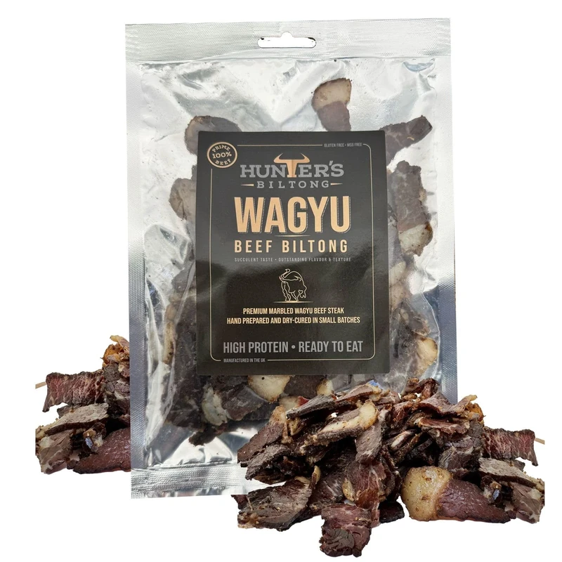Hunter's Wagyu Biltong - 100g - High Protein Healthy Snack for Training - Low Sugar & Gluten Free, MSG Free - Suitable for Keto Diets